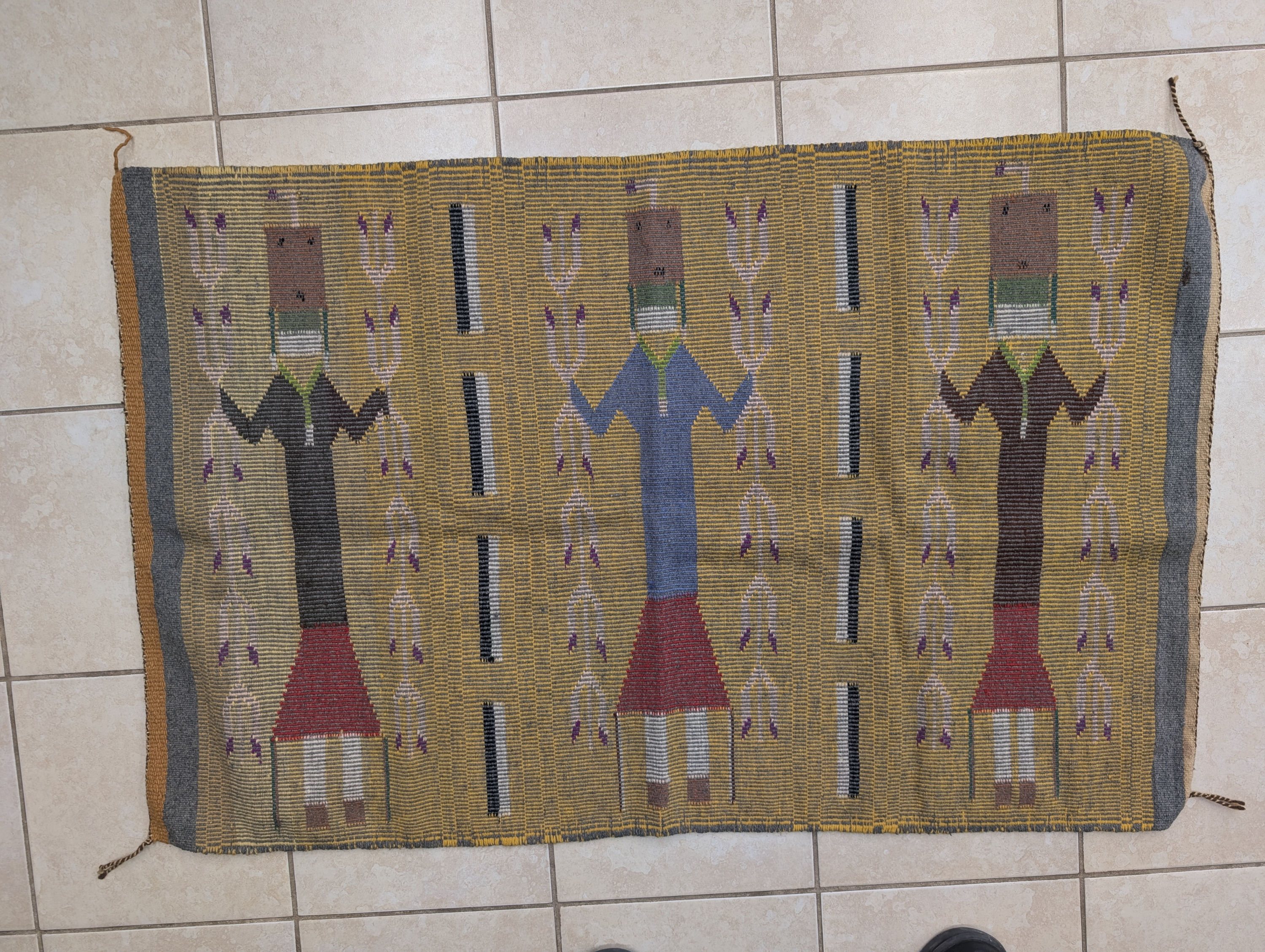 Rare Navajo Yei Rug in Twill Weave 2'7" x 3'11"