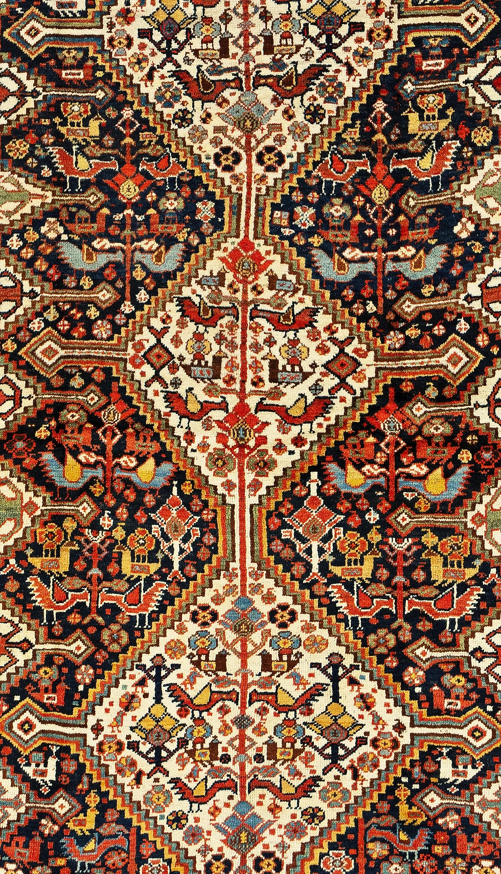 Thumbnail: Antique Persian Khamseh Tribal Chicken Rug 5'2" x 9'0"