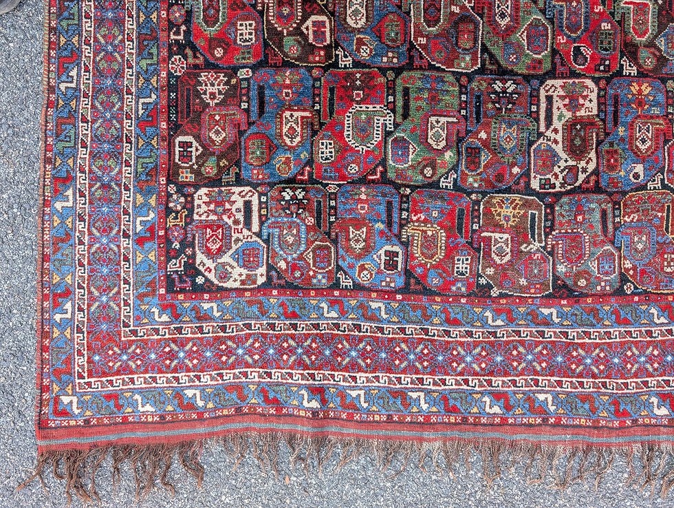 Thumbnail: Antique Persian Tribal Khamseh Mother and Child Boteh Rug 5'5" x 6'9"
