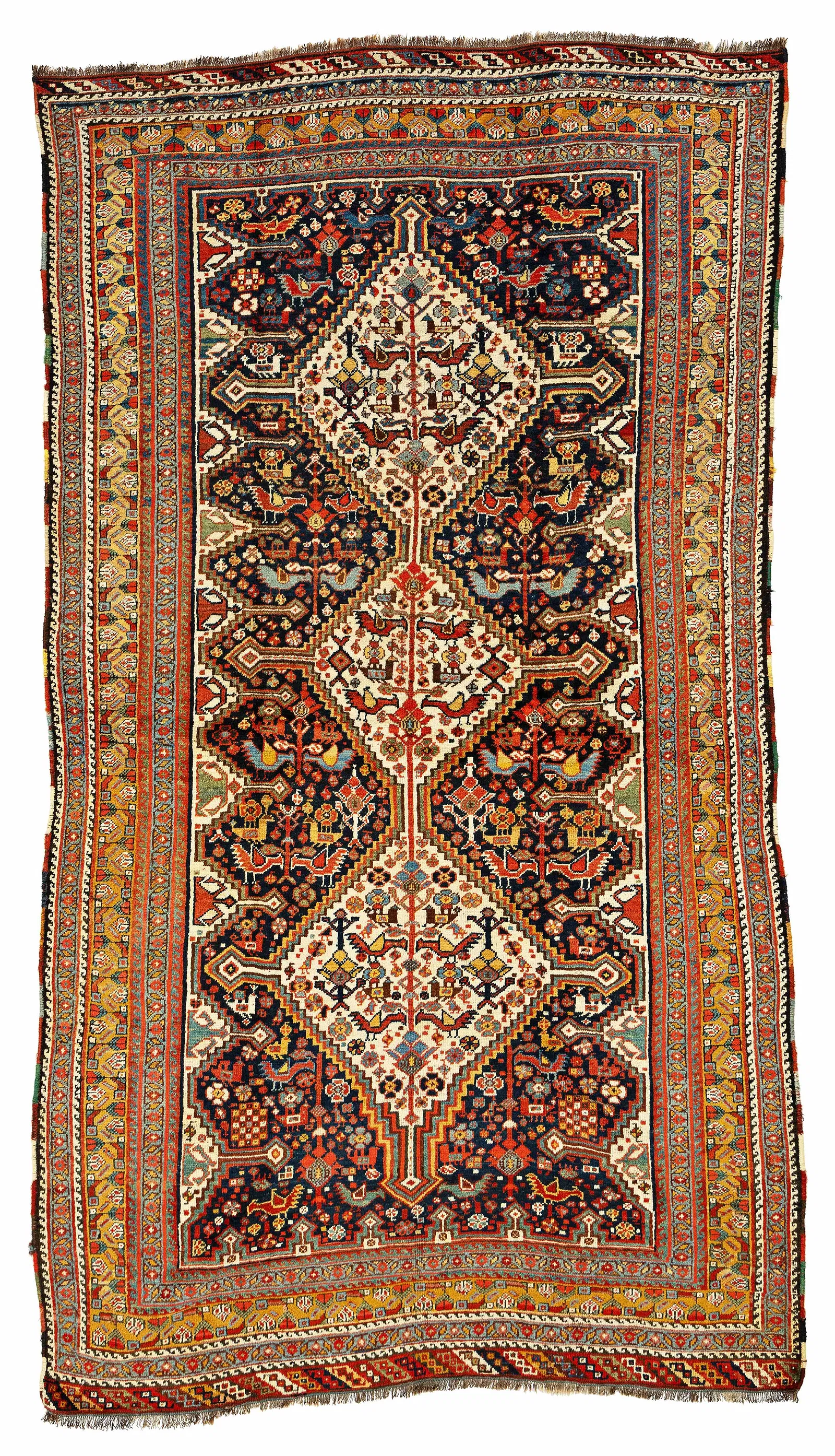 Antique Persian Khamseh Tribal Chicken Rug 5'2" x 9'0"