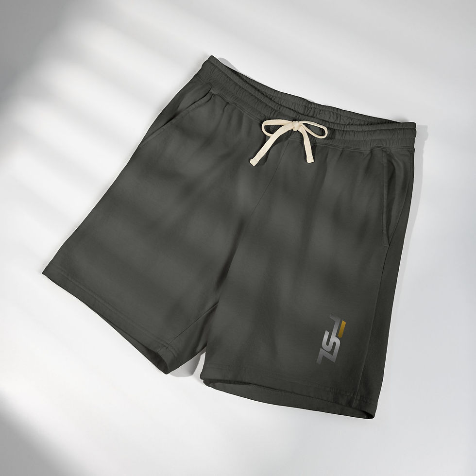 Thumbnail: Lightweight Garment-Dyed Fleece Sweat Shorts — Gold Logo Casual Lounge Shorts