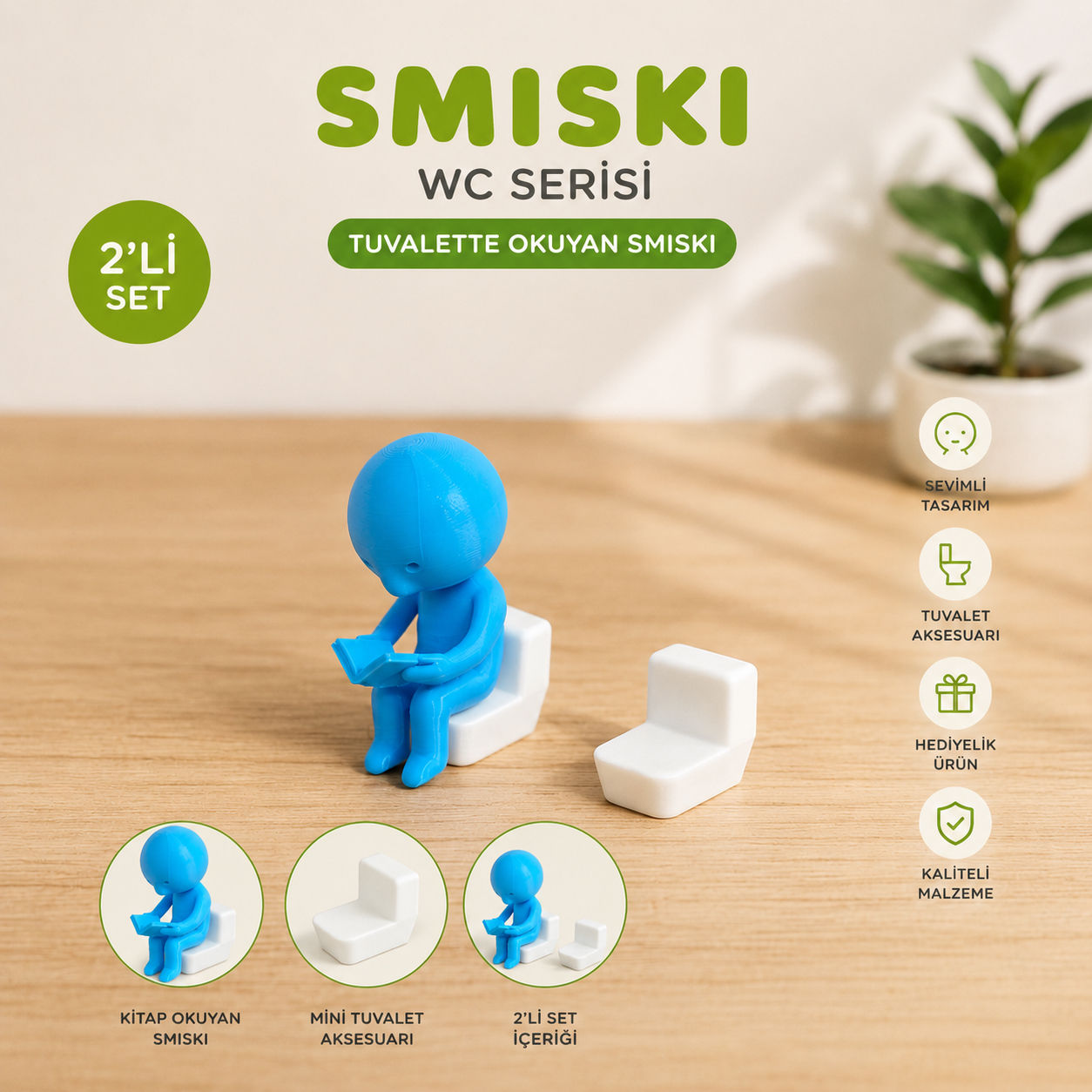 Smiski Kitap Okuyan Figür Seti ( Klozet Dahil) 