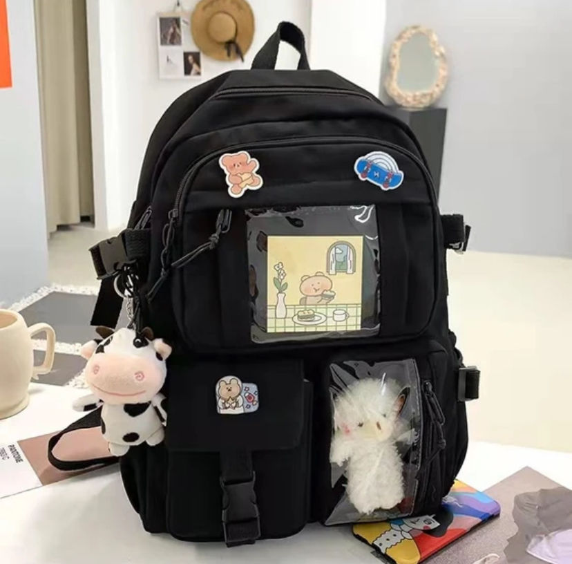 Küçük resim: Kawaii Kore Tarzı Aksesuarlı Okul Çantası (AKSESUARLI) Çok Bölmeli Çanta, Büyük