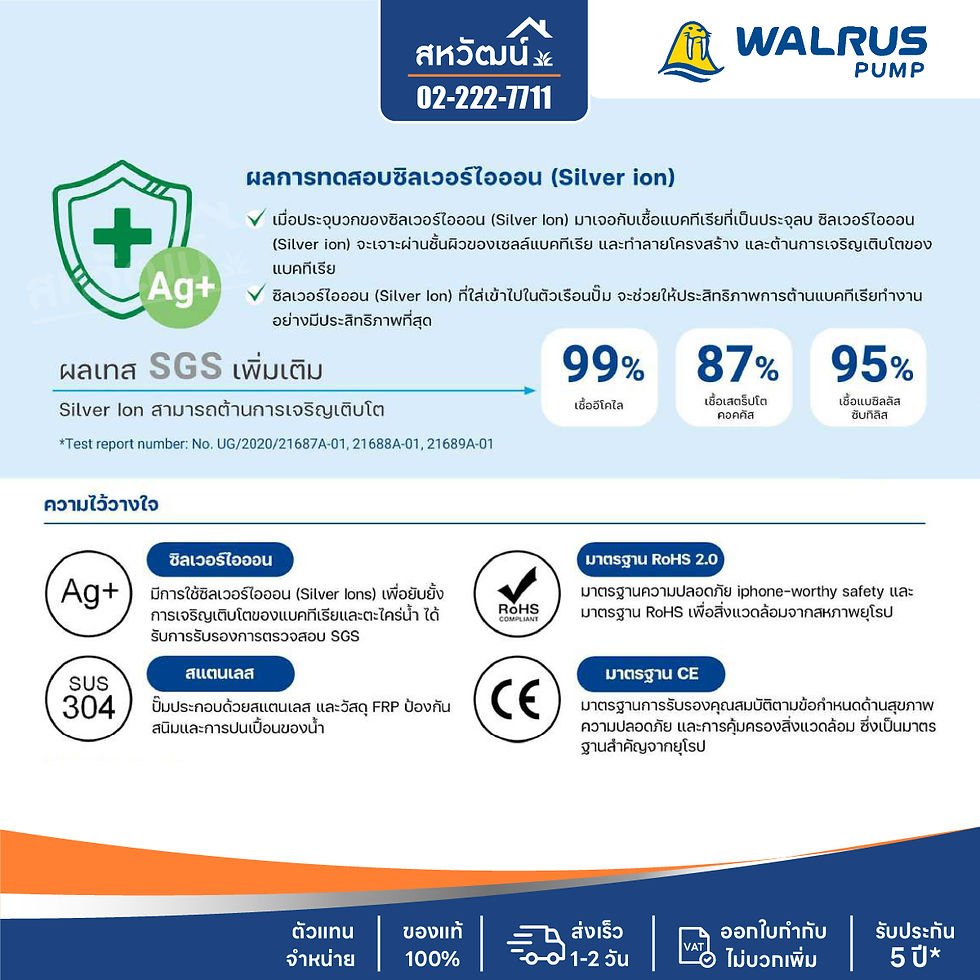 ภาพขนาดย่อ: WALRUS ปั๊มน้ำอัตโนมัติ ระบบแรงดันคงที่ TQ Series เสียงเงียบ 55 dB