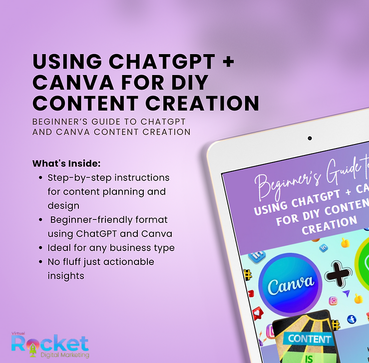 Cover image of the ChatGPT + Canva DIY Content Creation Guide showing a laptop screen with design elements and chat prompts f