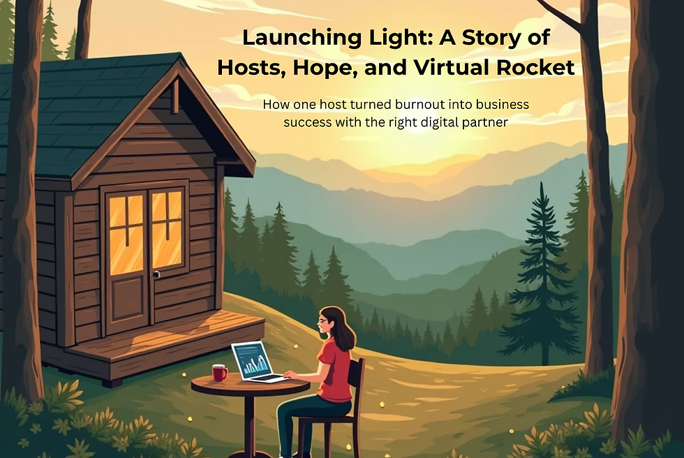 Illustrated cover for “Launching Light” showing a founder at her desk surrounded by sketches, strategy notes, a