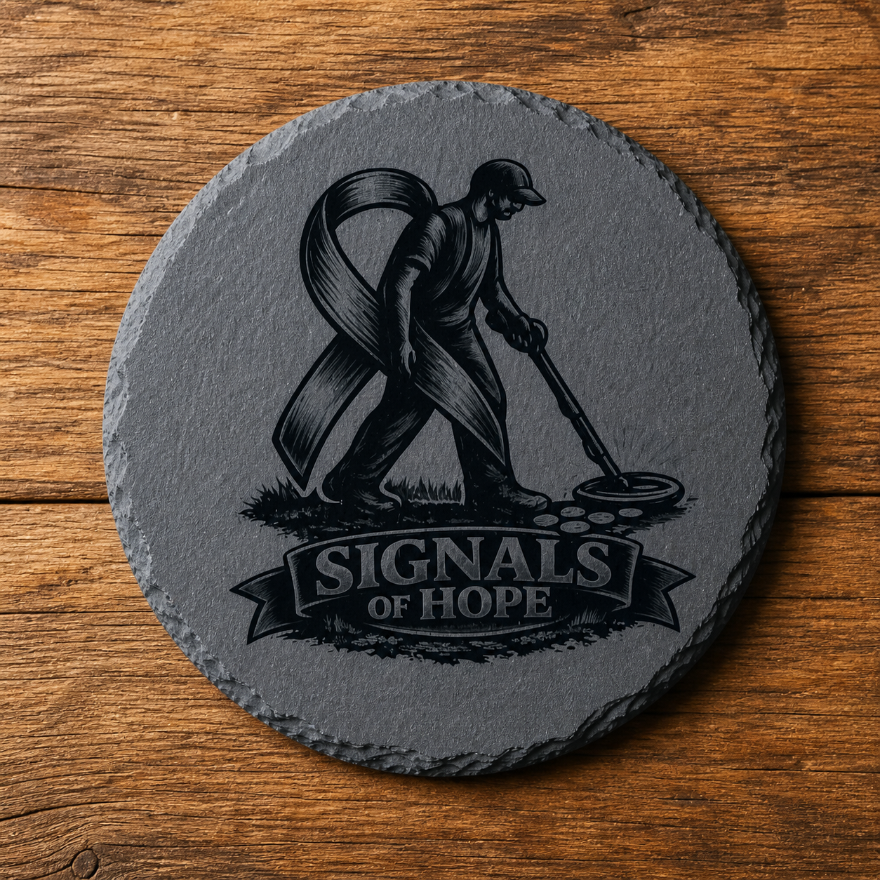 Signals of Hope Engraved Slate Coaster Round