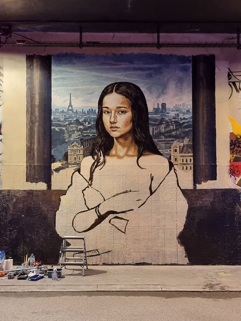 WIP of The Naked Mona Lisa street art mural