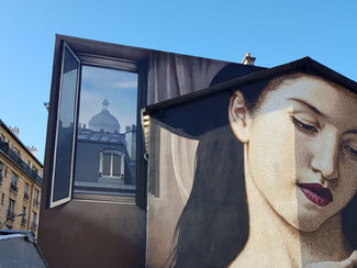 Mural Madonna with a smartphone