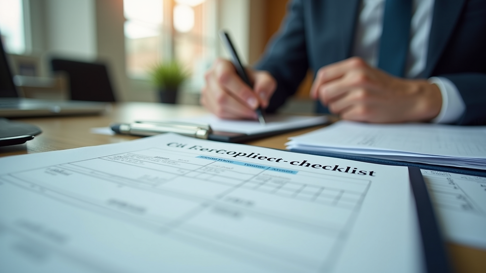 Eye-level view of a compliance checklist on a desk