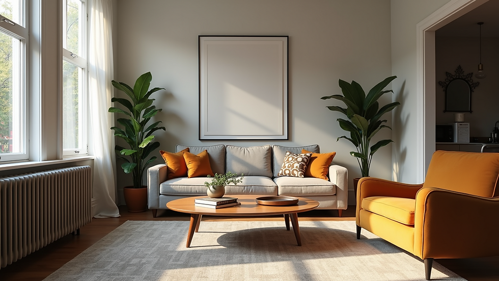 Eye-level view of a cozy Philadelphia apartment living room with modern decor