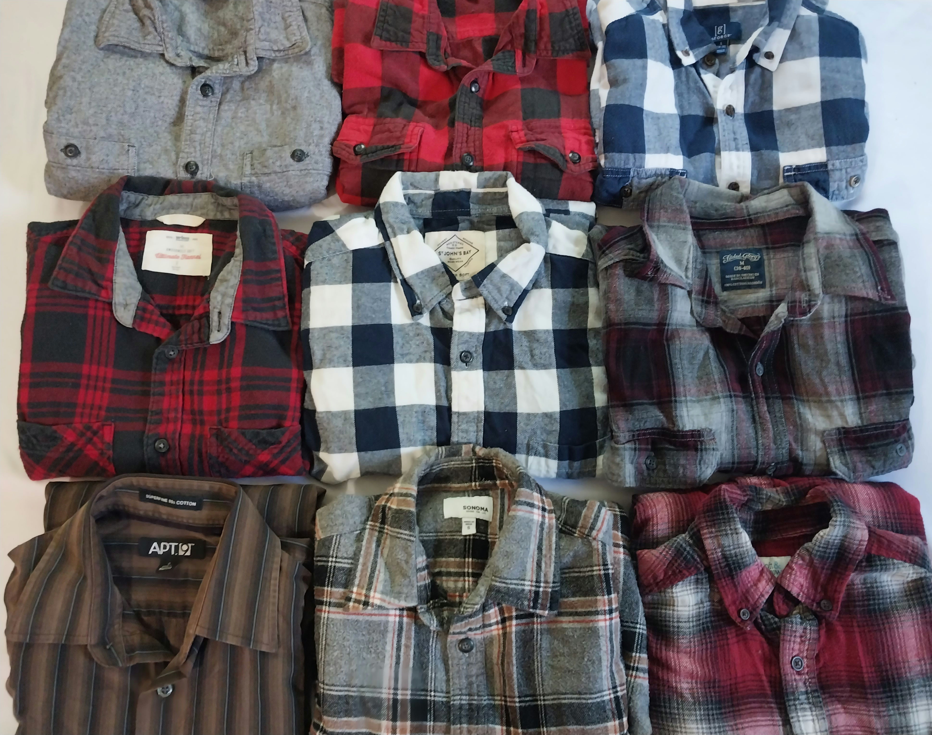 Lot of 9. Long sleeve flannel shirts