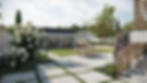 Backyard landscape design play area, dinning patio, and concrete stepper walkway