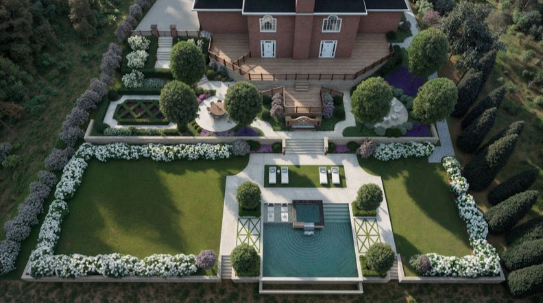 Thumbnail: Landscape design backyard pool patio Greenville, South Carolina