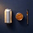 Unbranded beverage can, gummies and vape cartridge made with hemp-derived Delta-9 THC