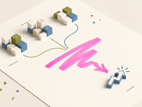 Abstract image of data becoming a meaningful output.