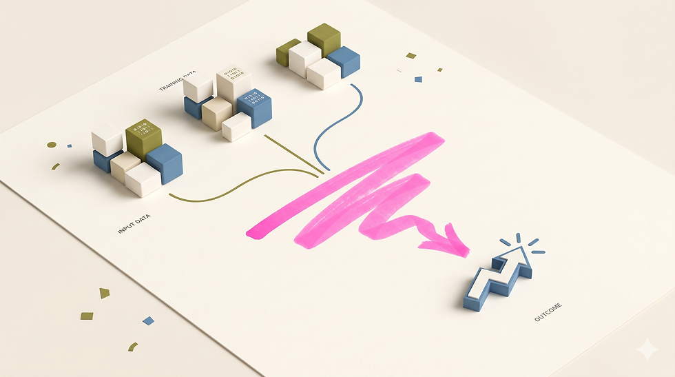 Abstract image of data becoming a meaningful output.