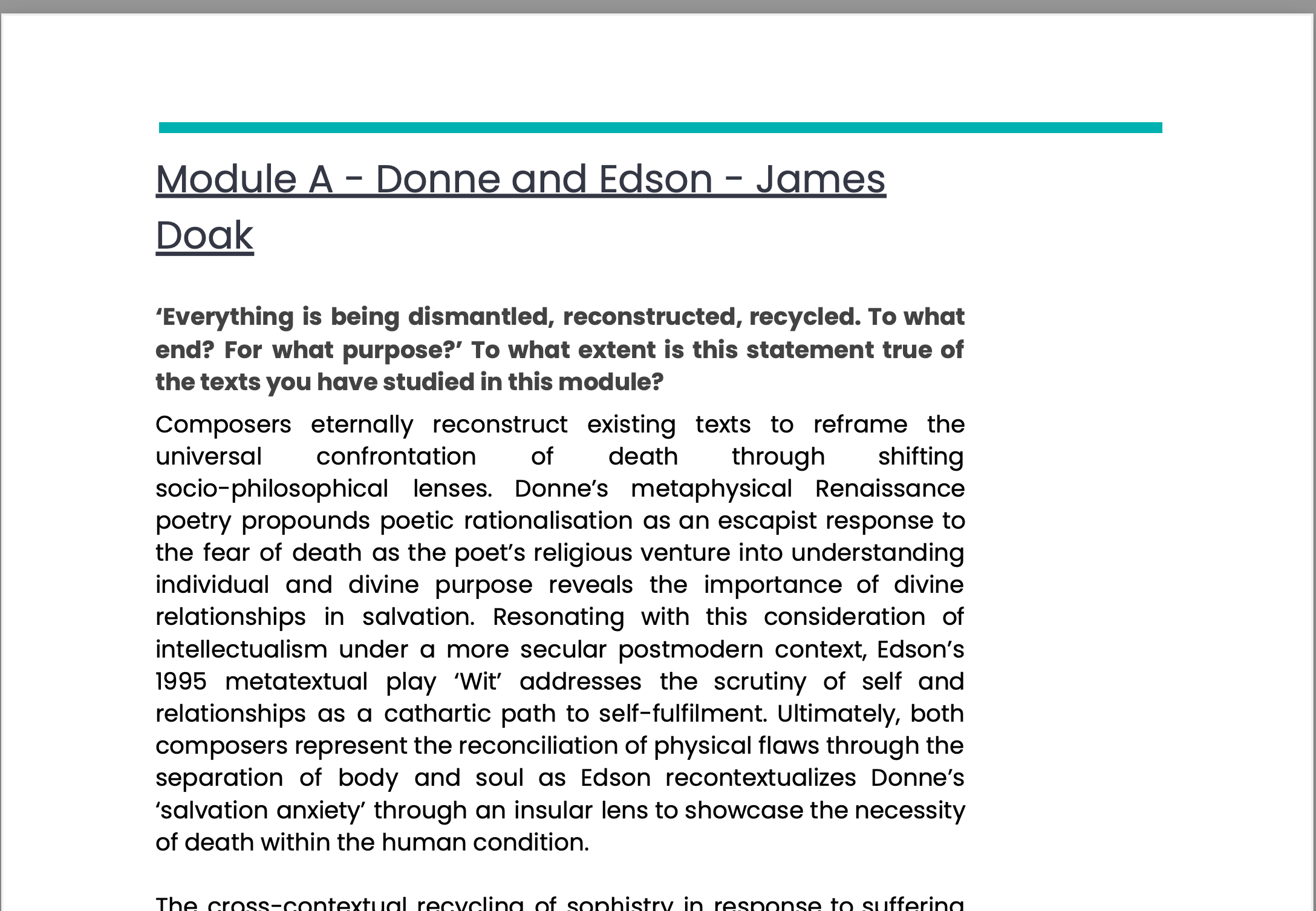 Band 6 Essay Sample - Donne & Edson 01