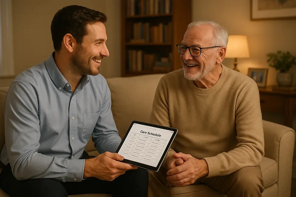 Caregiver relief services Victoria BC - professional male caregiver providing respite care and companionship to senior man