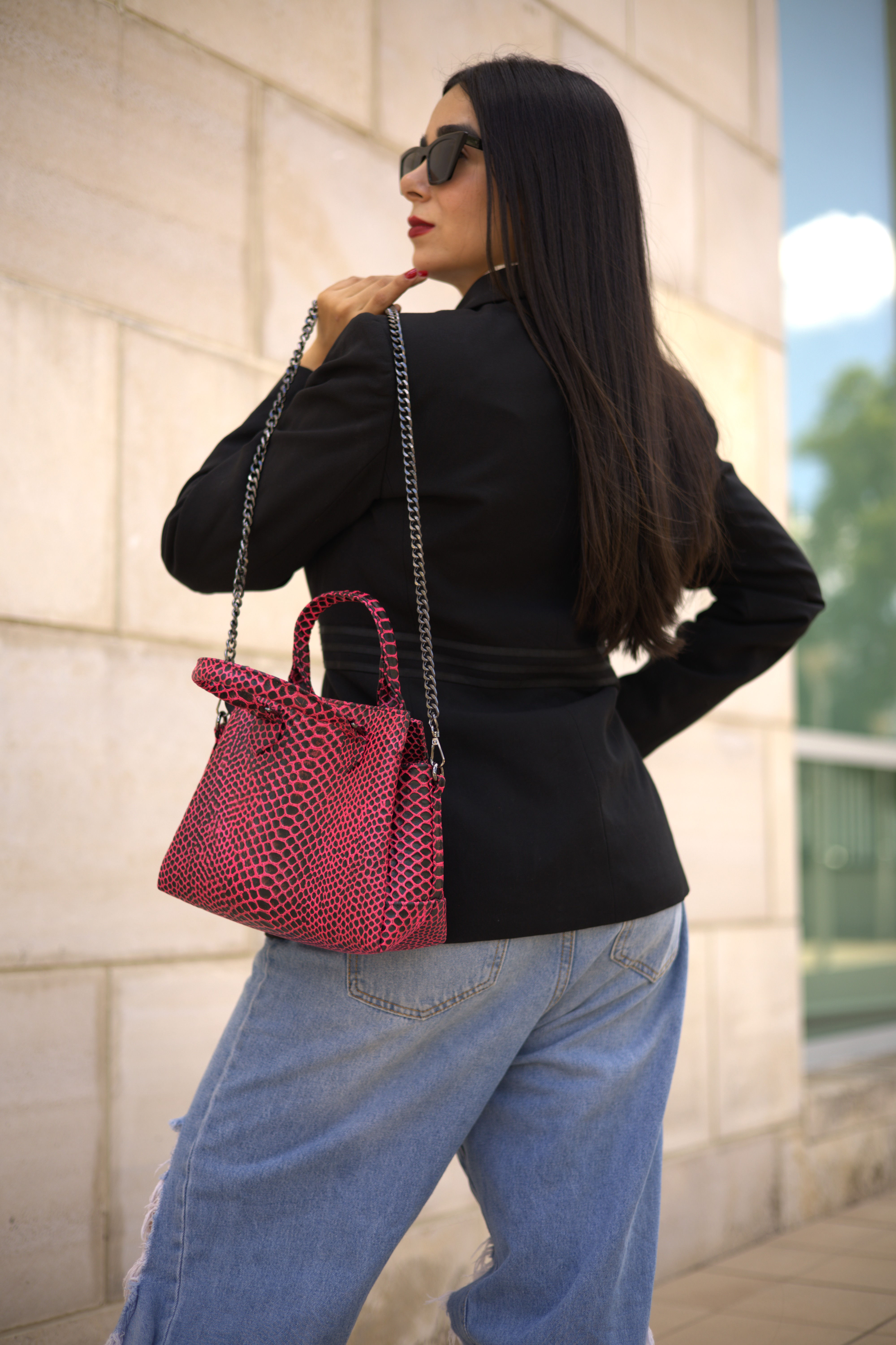 SATCHEL VIENNA - Rosa Mexicano Serpiente