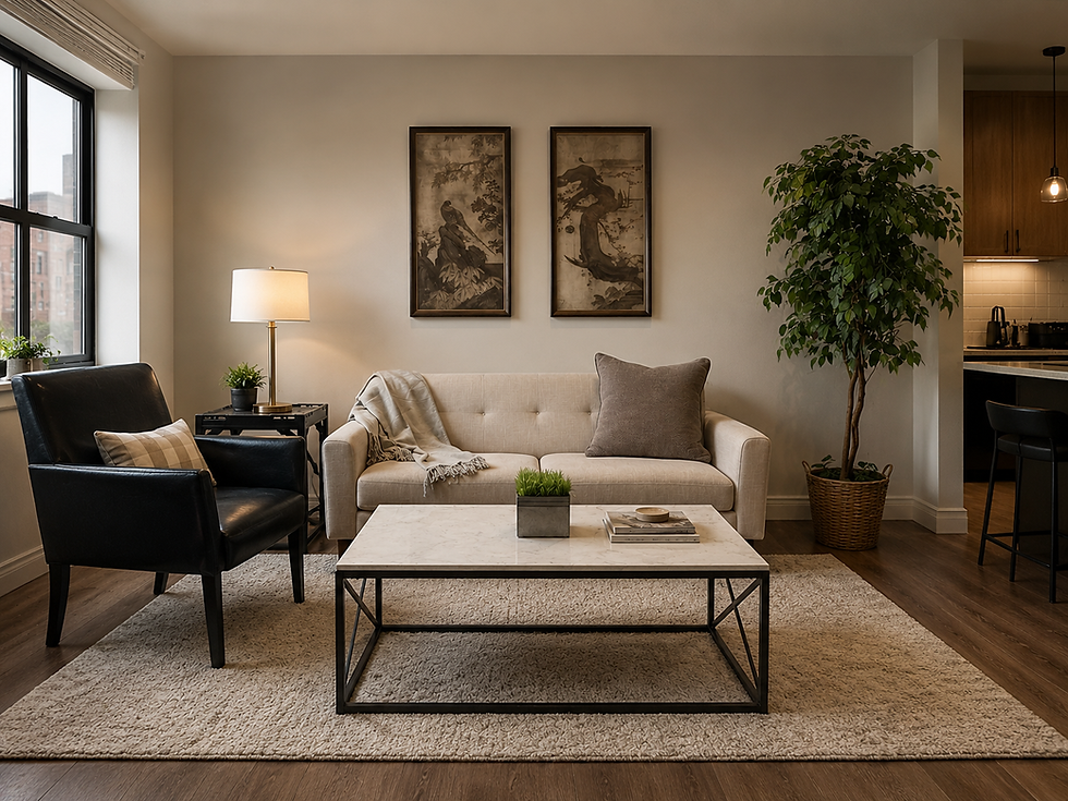 Move-in ready furnished living room with modern décor