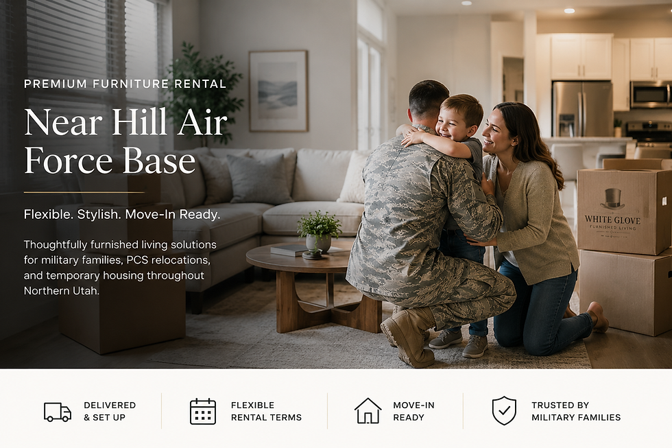 Military family unpacking in a furnished apartment near Hill Air Force Base