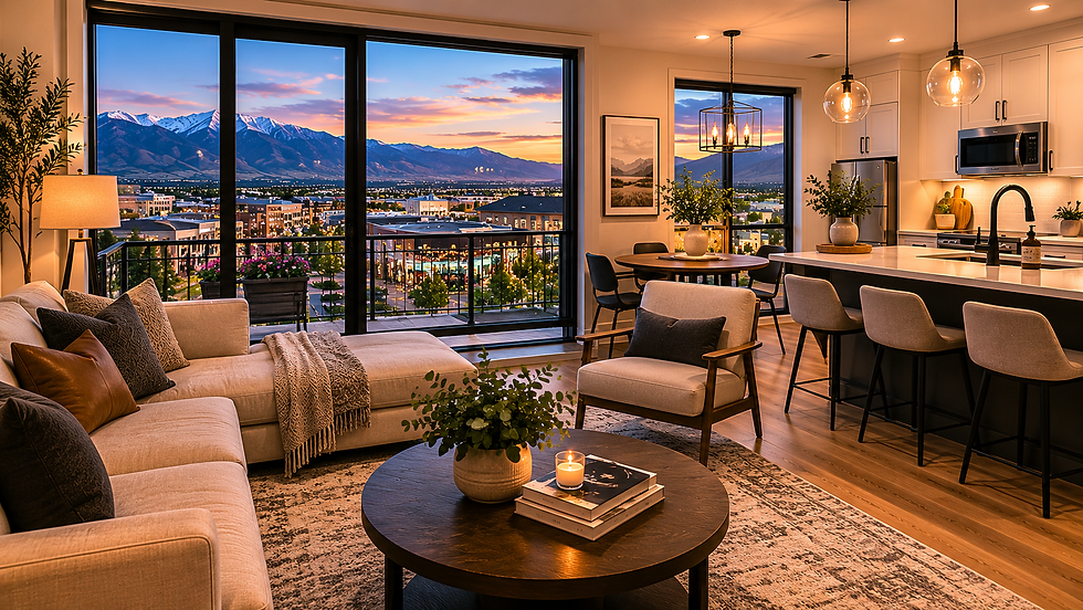 Move-in ready furnished apartment in Farmington with modern living room and kitchen setup