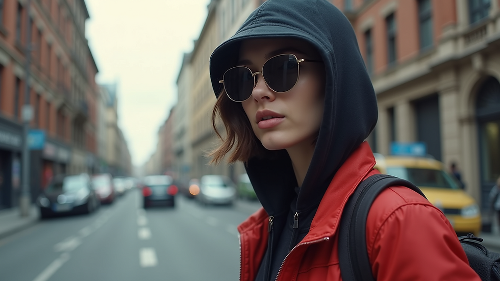 Eye-level view of stylish urban streetwear clothing