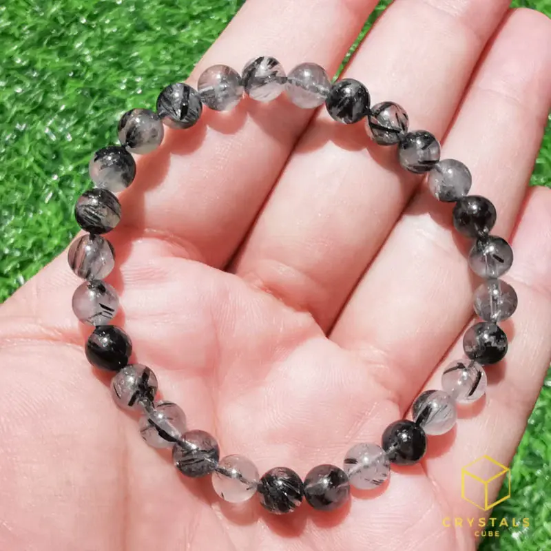 Thumbnail: Black Rutilated Quartz Round Bracelet