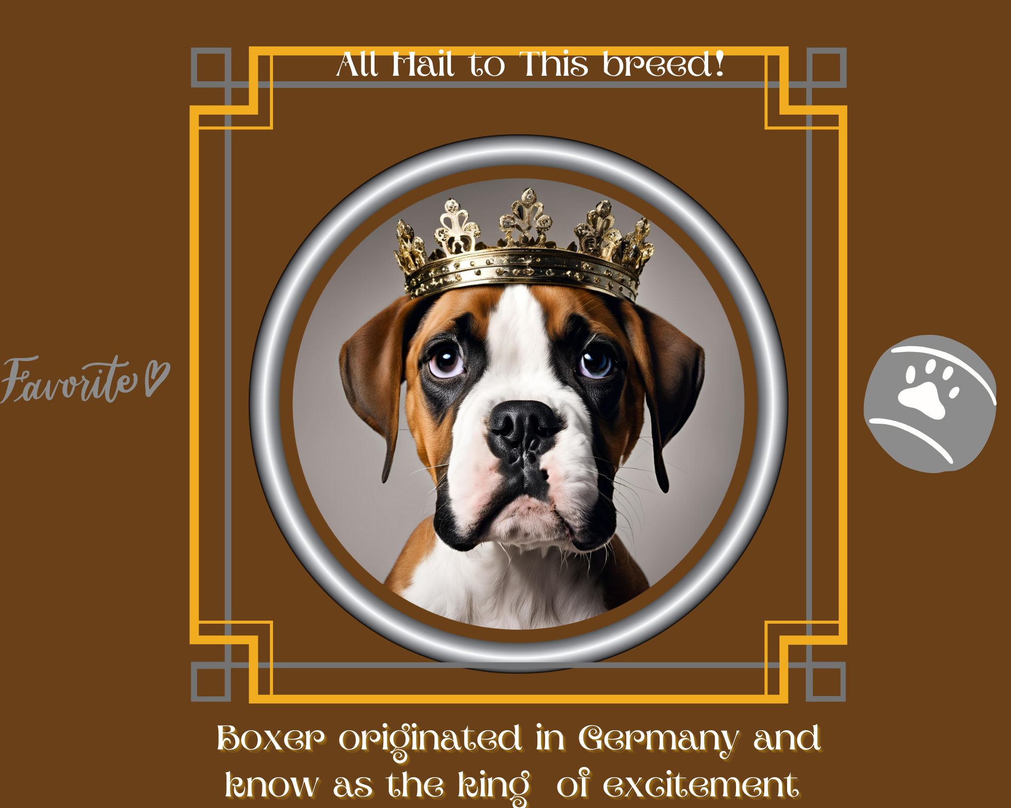 Boxer dog wearing a crown, known as the king of excitement