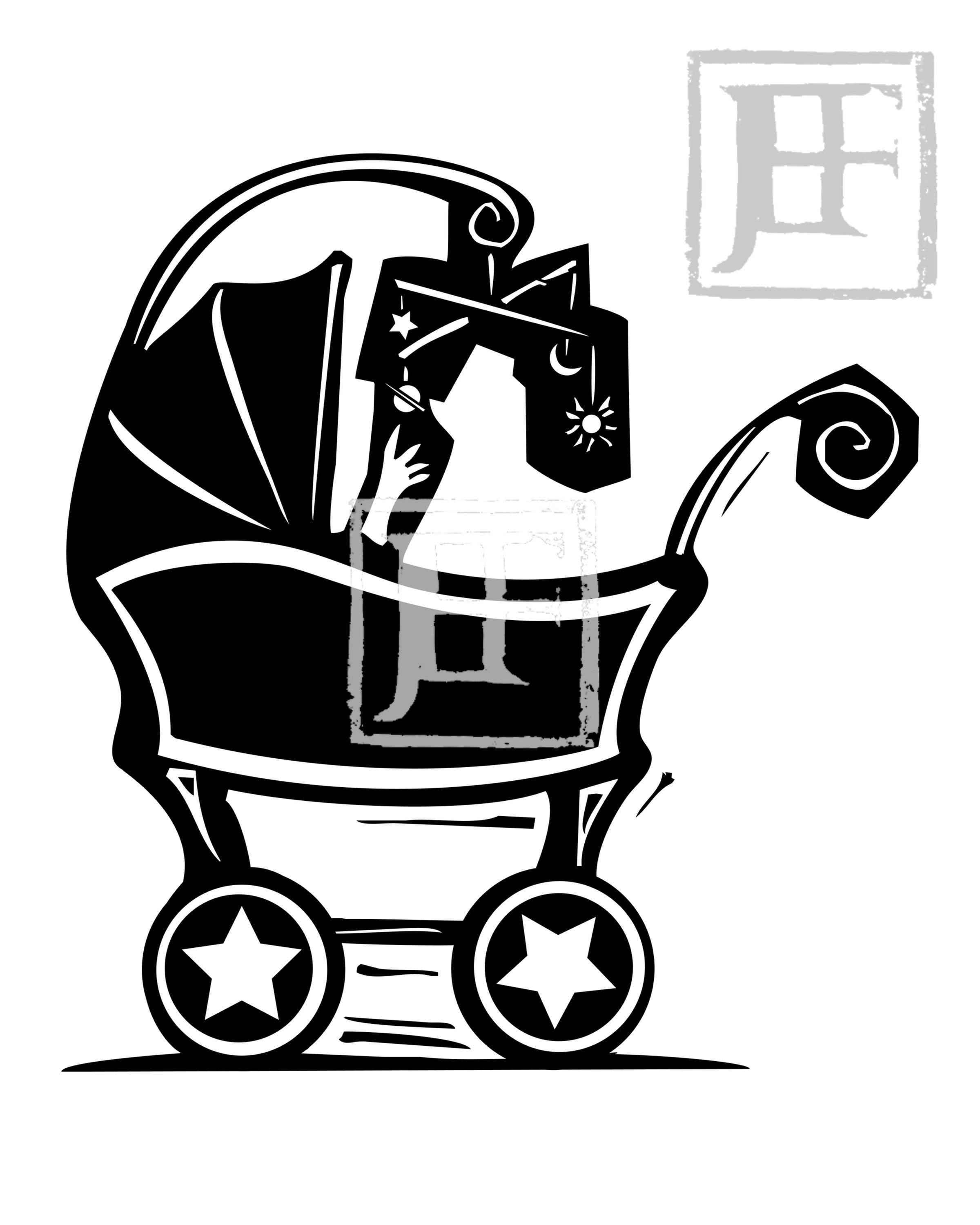 Woodcut Baby Carriage