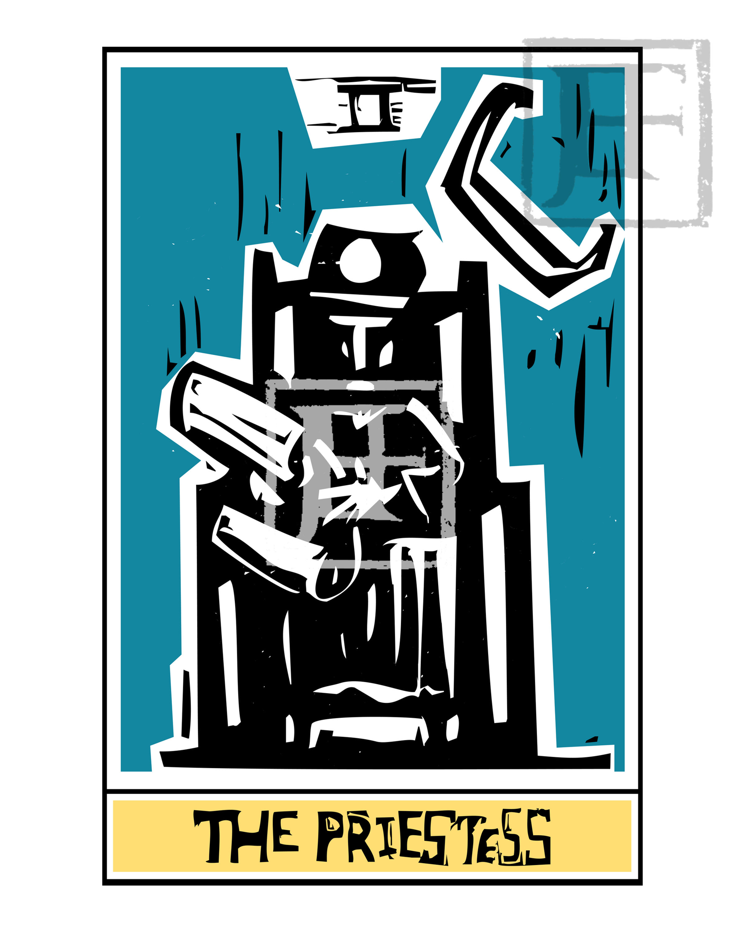 Woodcut Tarot Card 2, the Priestess