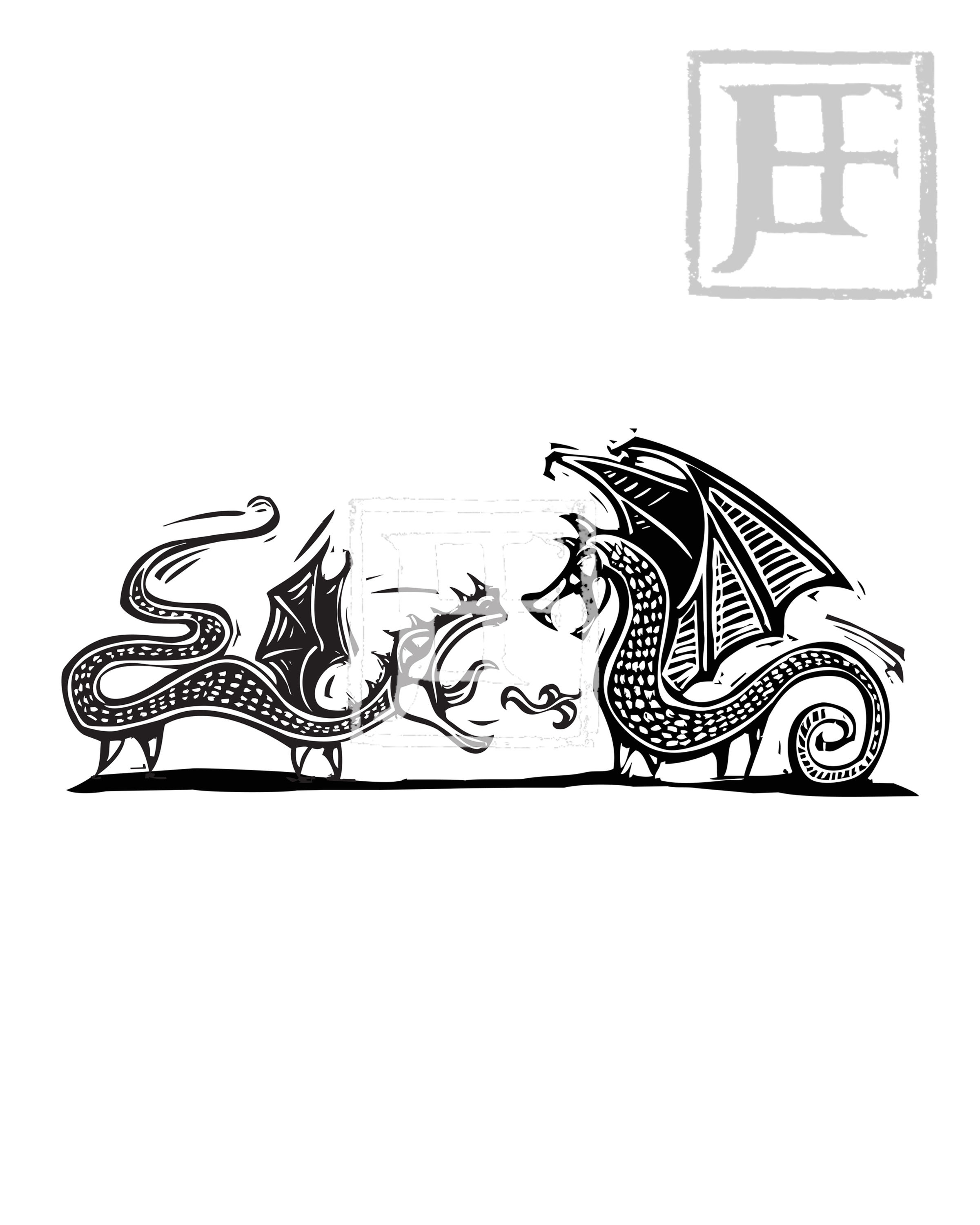 Two Woodcut  Dragons