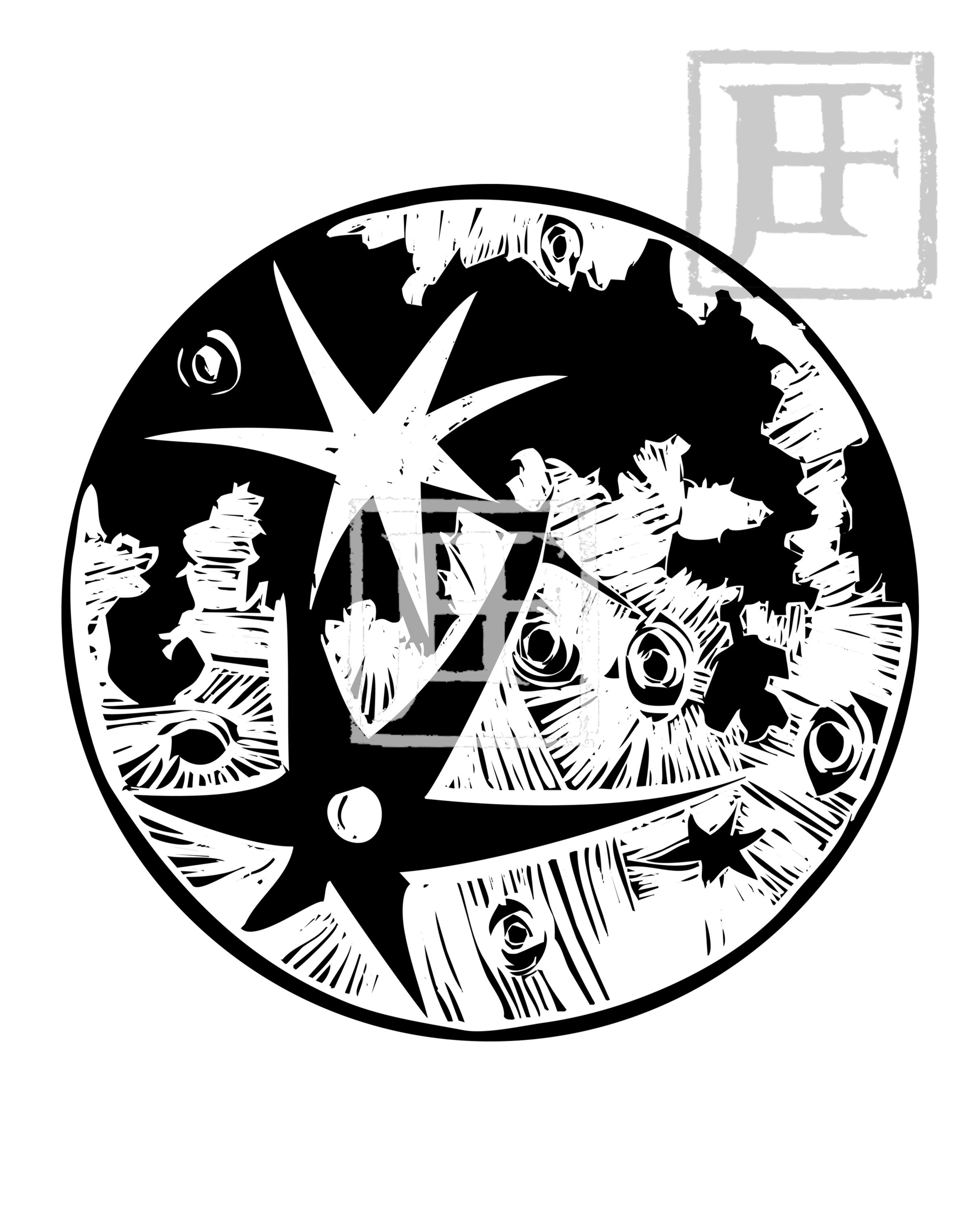 Woodcut Cratered Moon