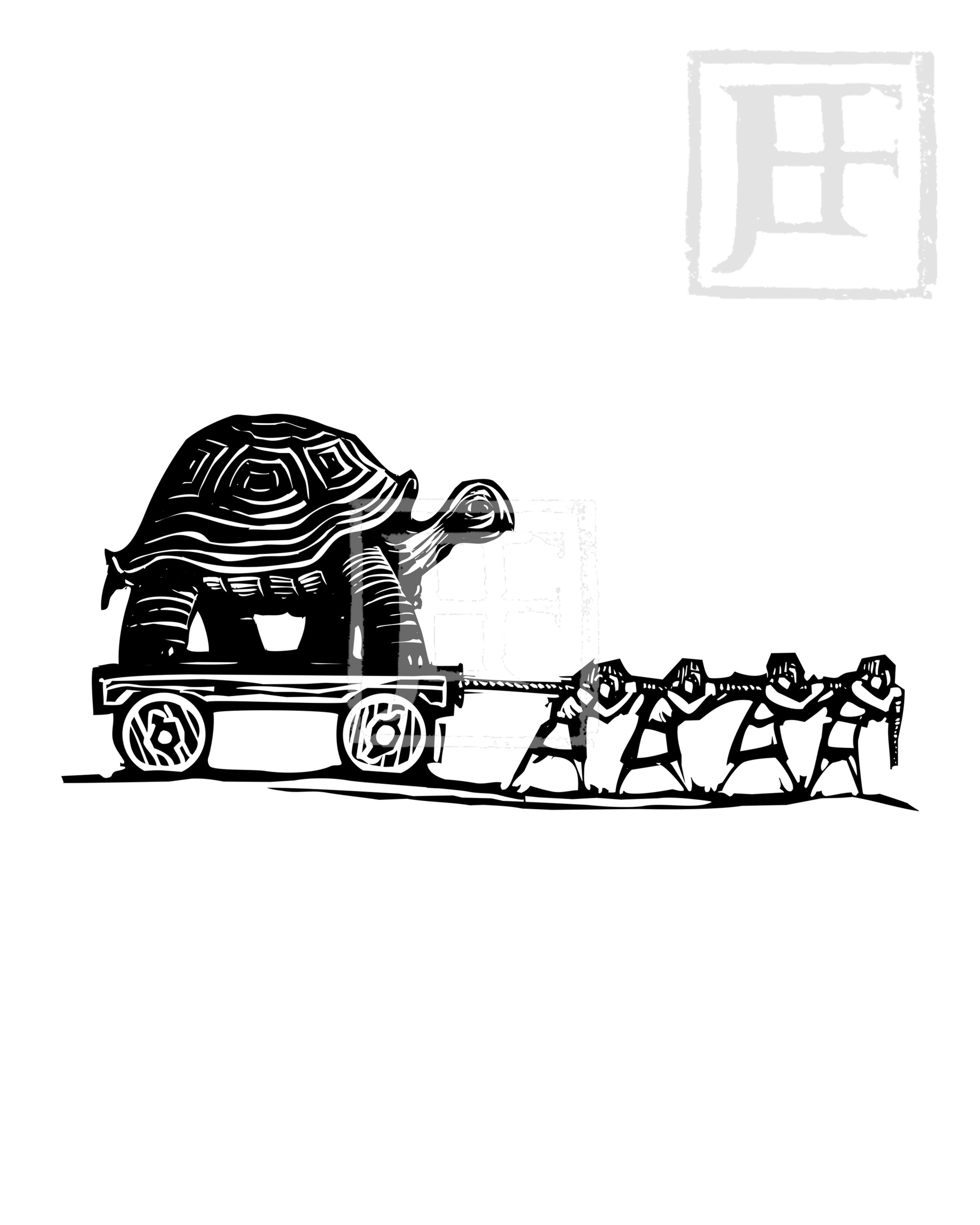 Slow Moving turtle on a wagon