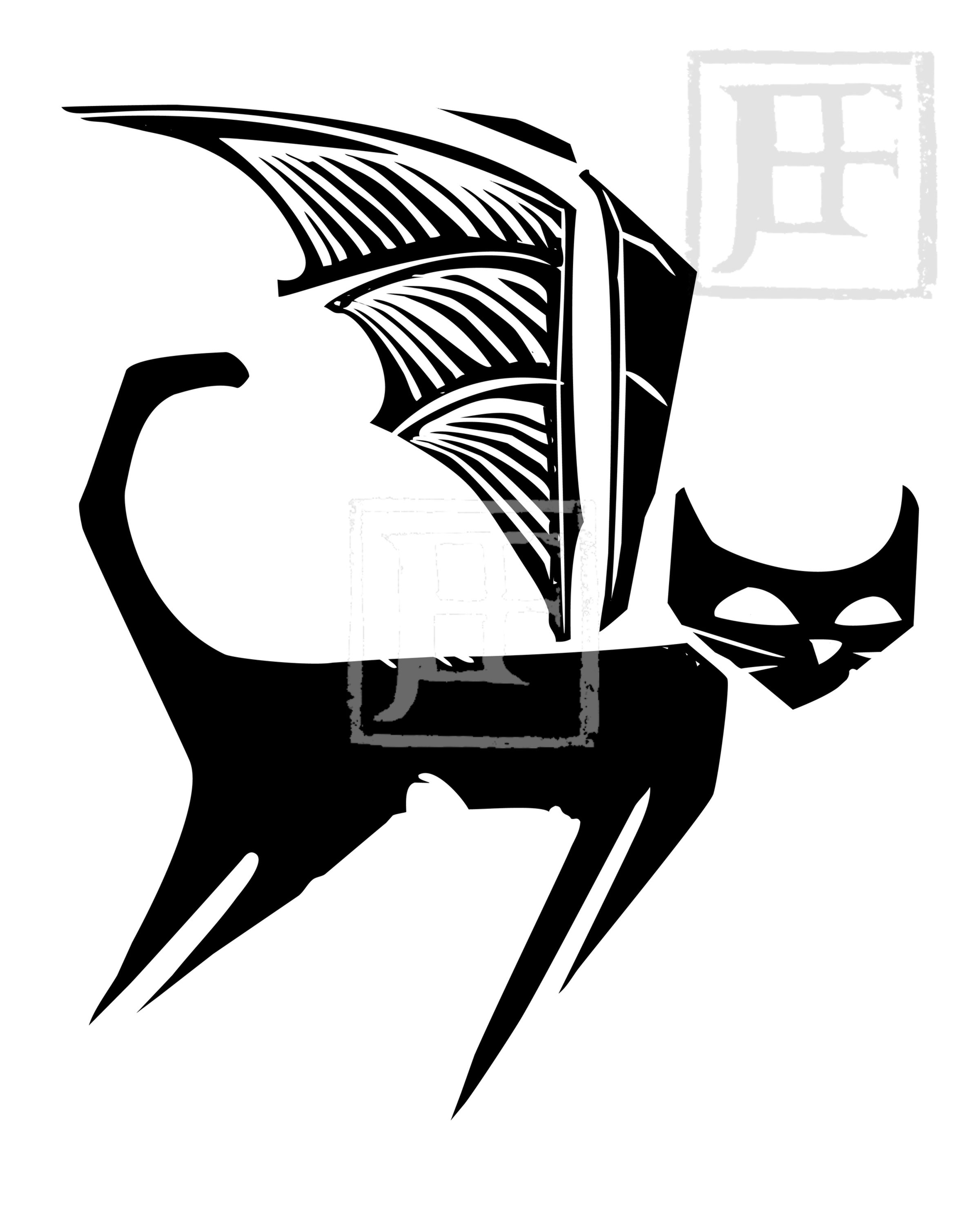 Woodcut Demon Cat
