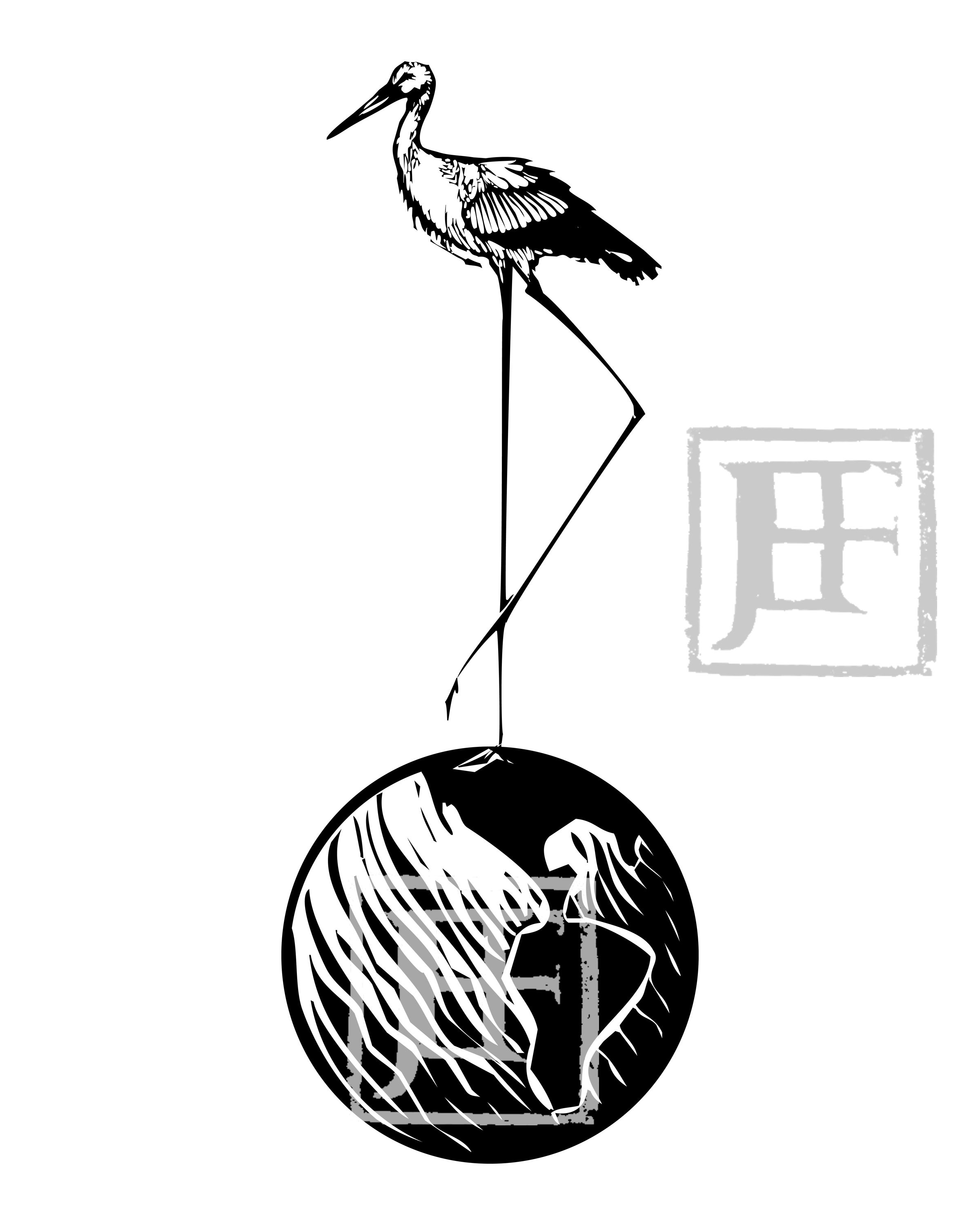 Woodcut Stork on Earth