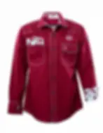 Flame-Resistant (FR) Welding Shirt front – Red / Floral | The Welding Magician