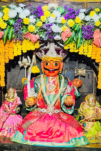 Lord Khandoba Murti in the sanctum of Jejuri temple with spiritual ambience