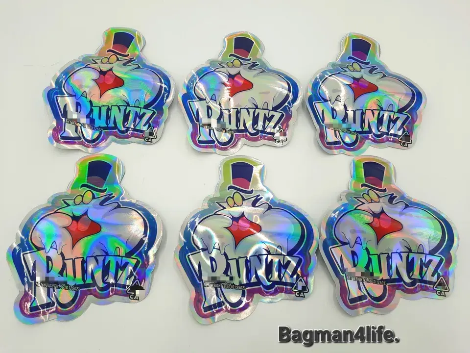 Runtz, Top Hat, Cali Packs, Resealable Mylar Bags.