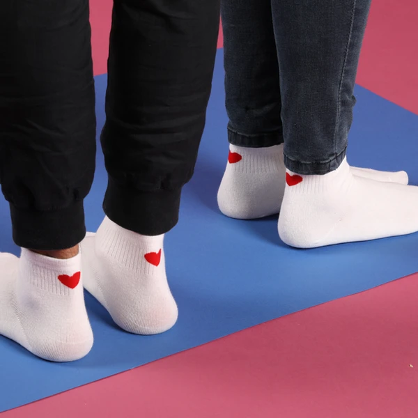 white socks with red hears