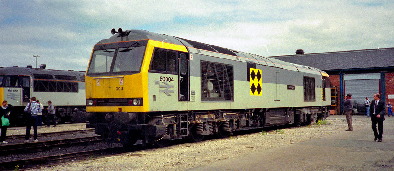 BR Class 60 No 60004, fresh from the paintshop in Coal Sector livery, at the Doncaster Works Plant 150 Open Day on 18 May 1988.