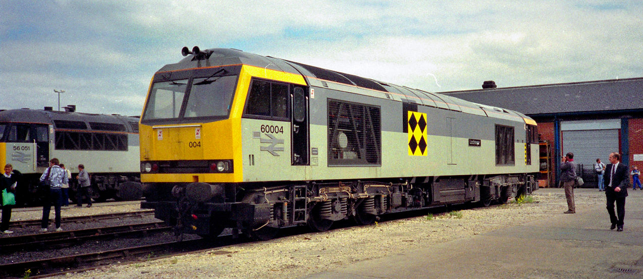 BR Class 60 No 60004, fresh from the paintshop in Coal Sector livery, at the Doncaster Works Plant 150 Open Day on 18 May 1988.