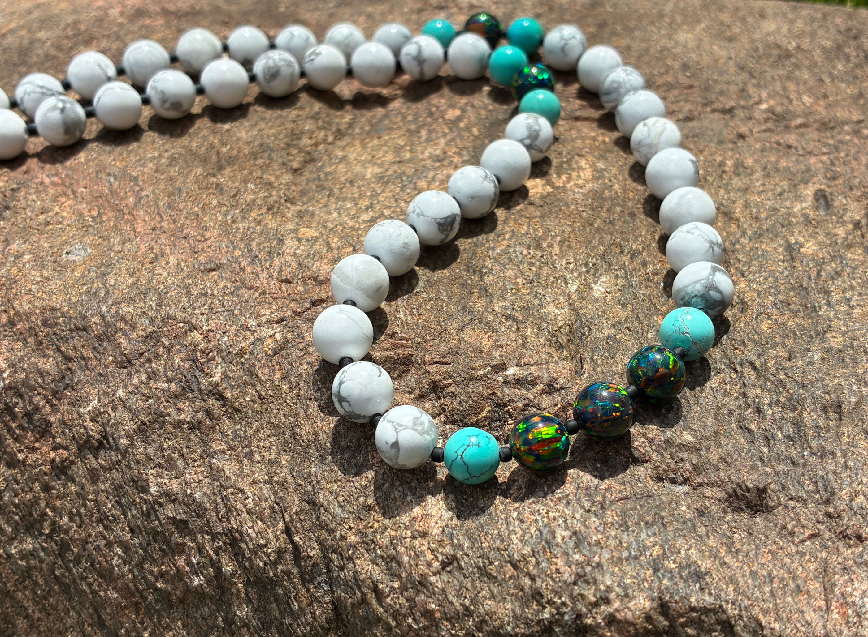 Black fire opal, Vintage turquoise, and howlite necklace - The Oracle