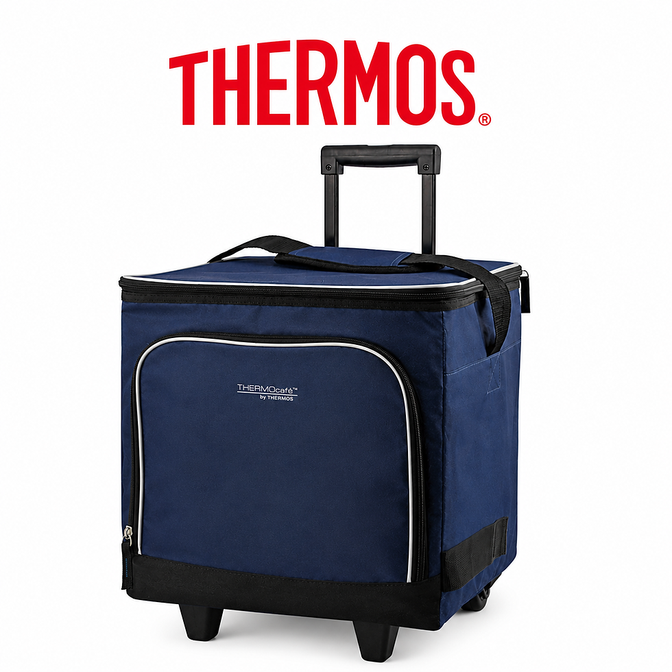 hermos Thermocafe 28L large family cool bag with wheels and pull handle in blue