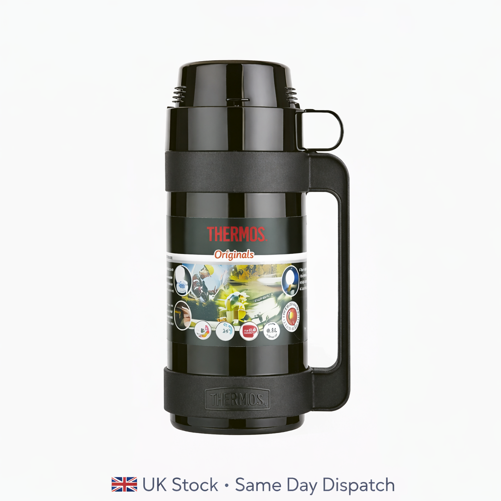 Thermos vacuum black 500ml flask insulated hot and cold drinks bottle