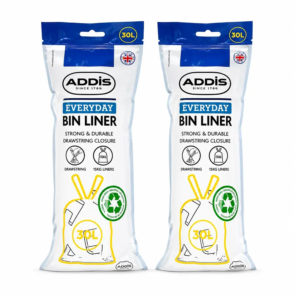 Addis 30 litre bin liners 2 pack drawstring strong kitchen waste bags on white background