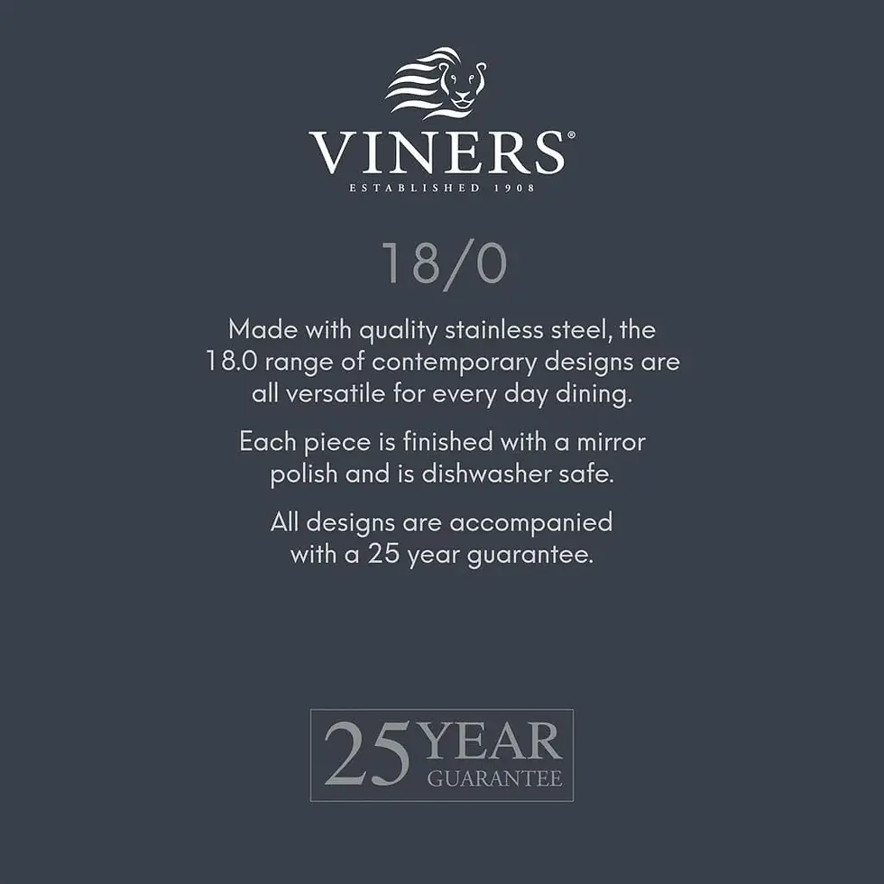Thumbnail: Viners Windsor 16 piece stainless steel cutlery set with dinner fork, knife, tablespoon and teaspoon on white background.
