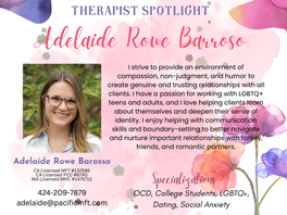 🧸 Therapist Spotlight: Adelaide Rowe Barroso, LMFT, LPCC, LMHC