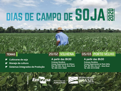 Vilhena e Porto Velho recebem Dia de Campo de Soja da Embrapa em fevereiro e março